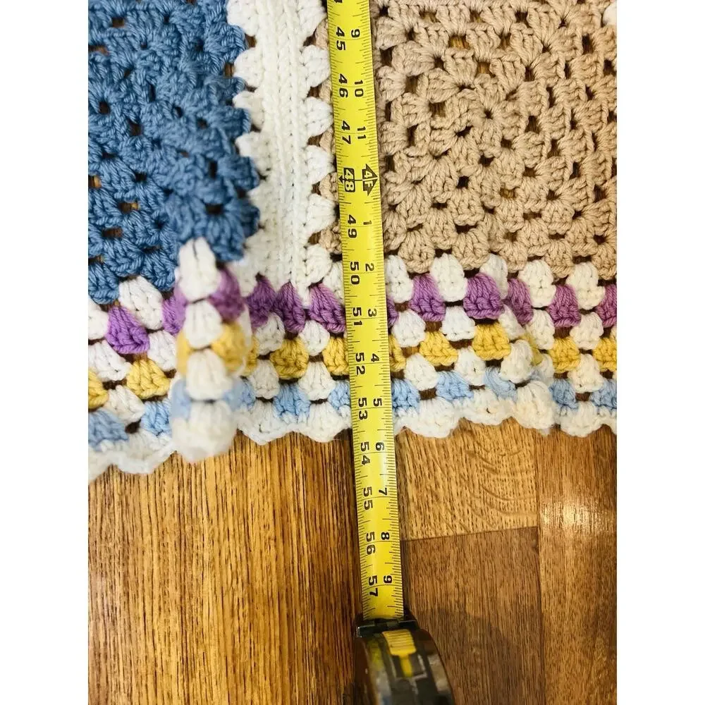 Vintage Handmade Patch Crochet Afghan Size 53 X 58 Multicolor Granny Cozy
